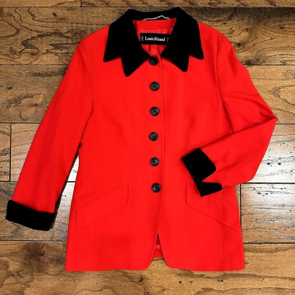 80s Vintage size 12 Louis Féraud Victorian Equestrian Red & Black Jacket - Picture 1 of 7